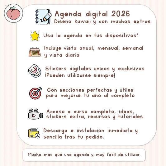 agenda digital 2026 kawaii, aesthetic y adorable