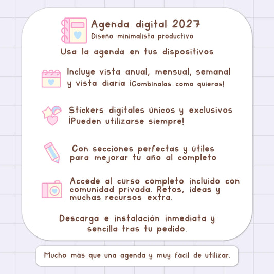 AGENDA DIGITAL MINIMALISTA PRO 2027: Incluye curso, tutoriales, stickers y recursos. Edición lavanda y rosa