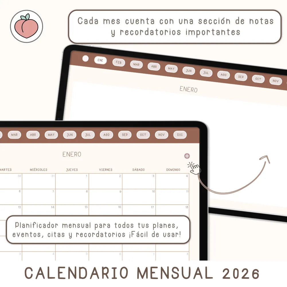 agenda digital mensual minimalista para 2026
