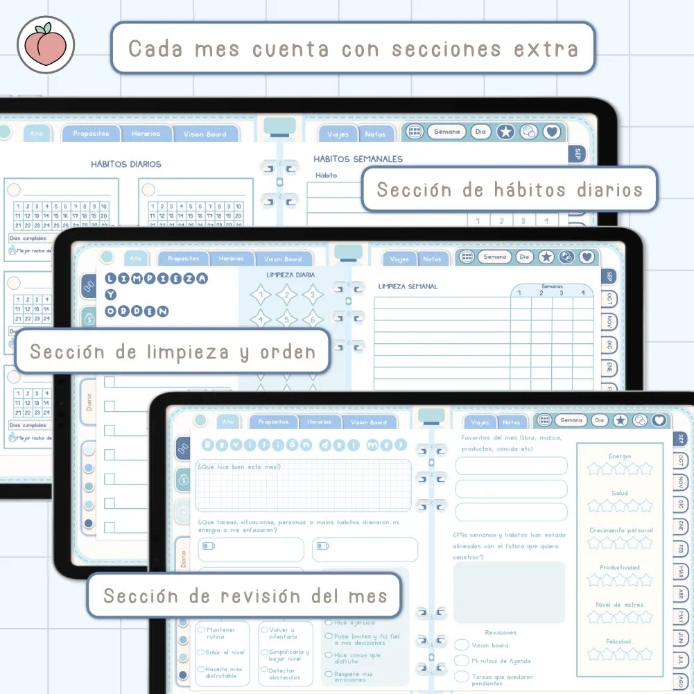 AGENDA DIGITAL MINIMALISTA PRO 2026/2027: Incluye curso, tutoriales, stickers y recursos. Edición azul