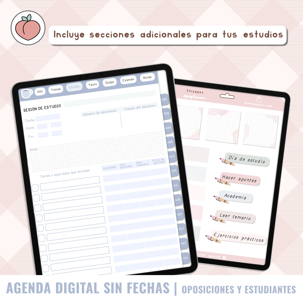 AGENDA DIGITAL OPOSICIONES / ESTUDIANTES / UNIVERSIDAD / MAESTRÍA | Agenda con vista semanal sin fechas y reutilizable con stickers incluidos. Edición azul
