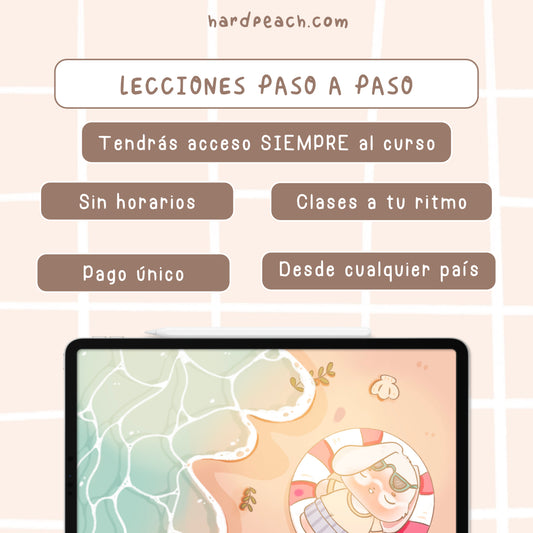 KAWAII DIGITAL ILLUSTRATION COURSE KIT, FANTASY LANDSCAPES AND CREATION OF ADORABLE CHARACTERS + BRUSHES FOR PROCREATE | Spanish audio