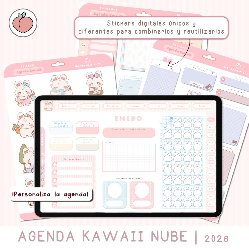 agenda con stickers digitales kawaii