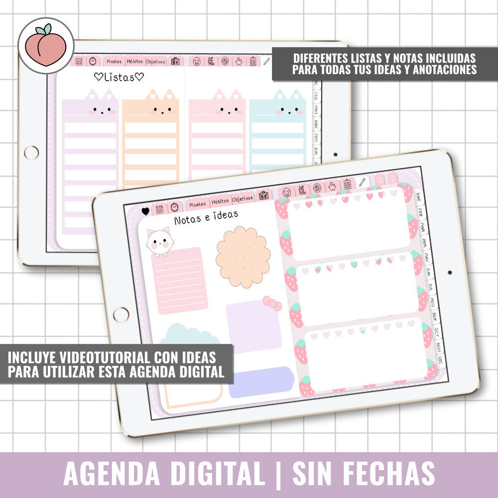 AGENDA DIGITAL SIN FECHAS Y REUTILIZABLE | AGENDA DÍA POR PÁGINA CON STICKERS INCLUIDOS
