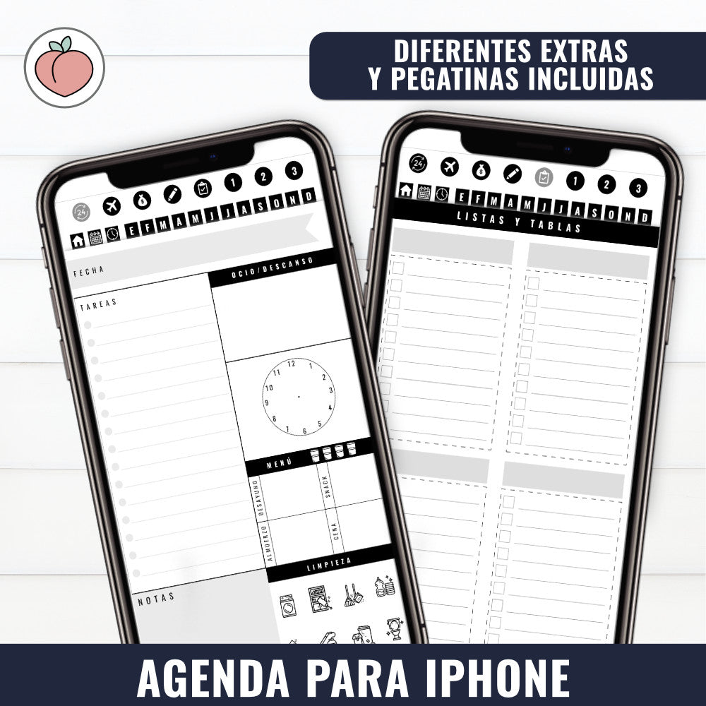 AGENDA DIGITAL PARA IPHONE & SMARTPHONE: MINIMALISTA SIN FECHAS Y REUTILIZABLE | AGENDA DÍA POR PÁGINA CON STICKERS INCLUIDOS