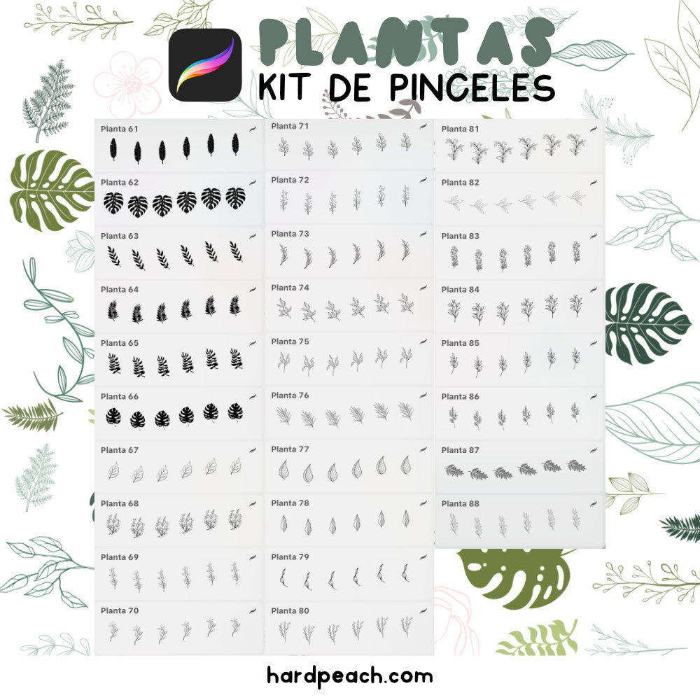KIT DE PINCELES PARA PROCREATE: Plantas y hojas. Perfectos para ilustraciones botánicas, fondos y detalles naturales