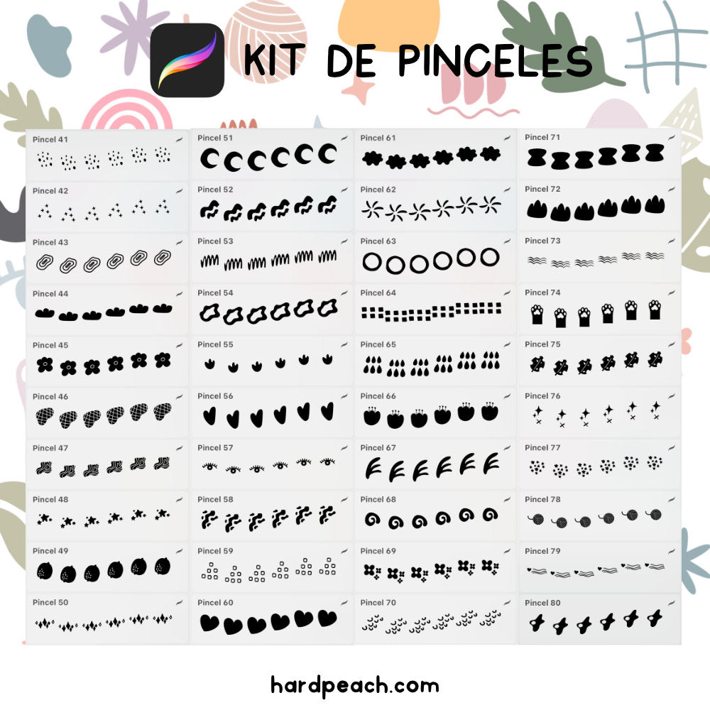 KIT DE PINCELES PARA PROCREATE: Stamp y sellos. Pinceles digitales para diseñar patrones, decoraciones y proyectos creativos
