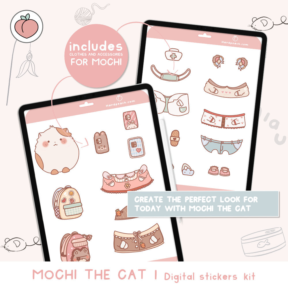 Create the perfect outfit for Mochi the cat | Digital Stickers Kit