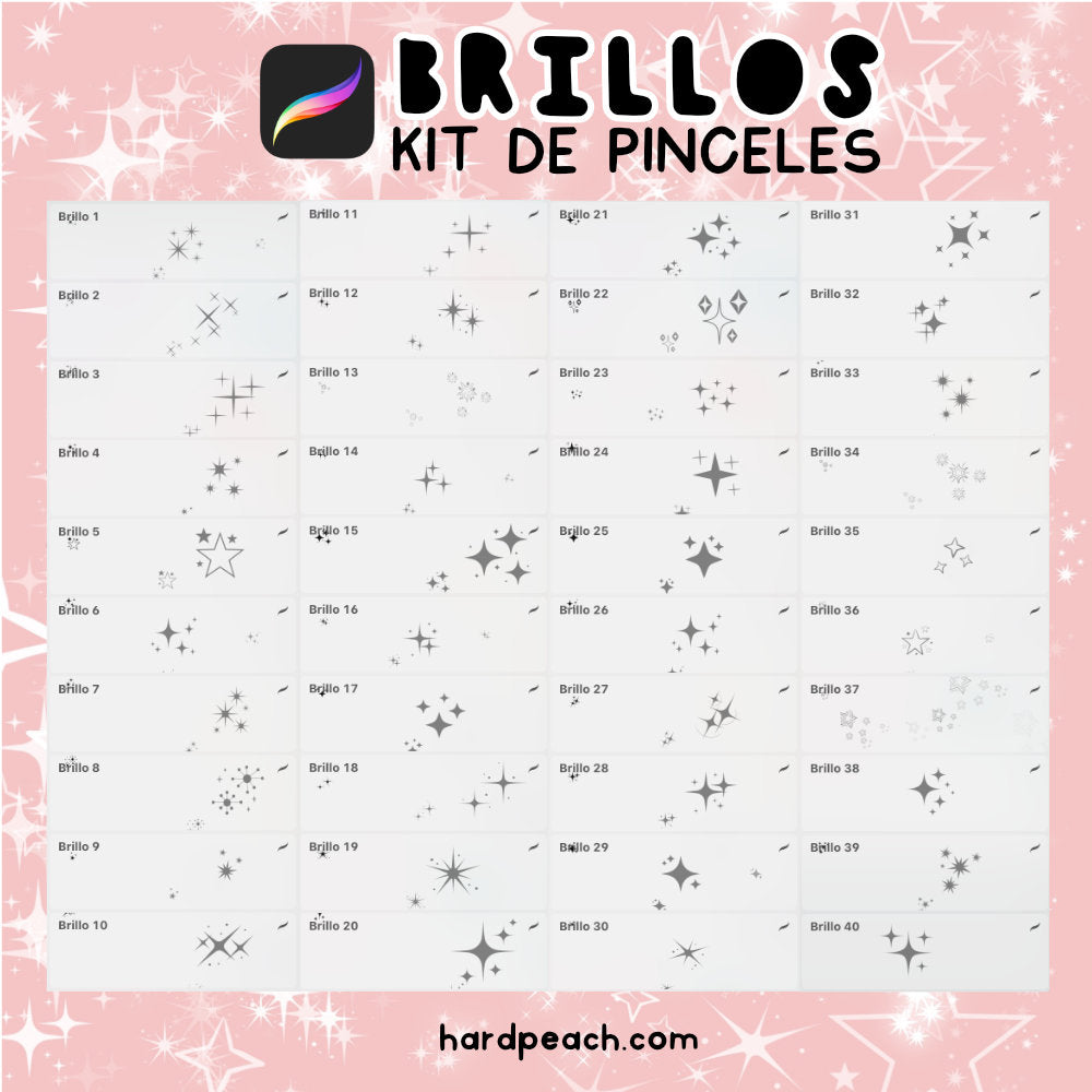 KIT DE PINCELES PARA PROCREATE: Brillos. Crea efectos brillantes, detalles luminosos y decoraciones en proyectos