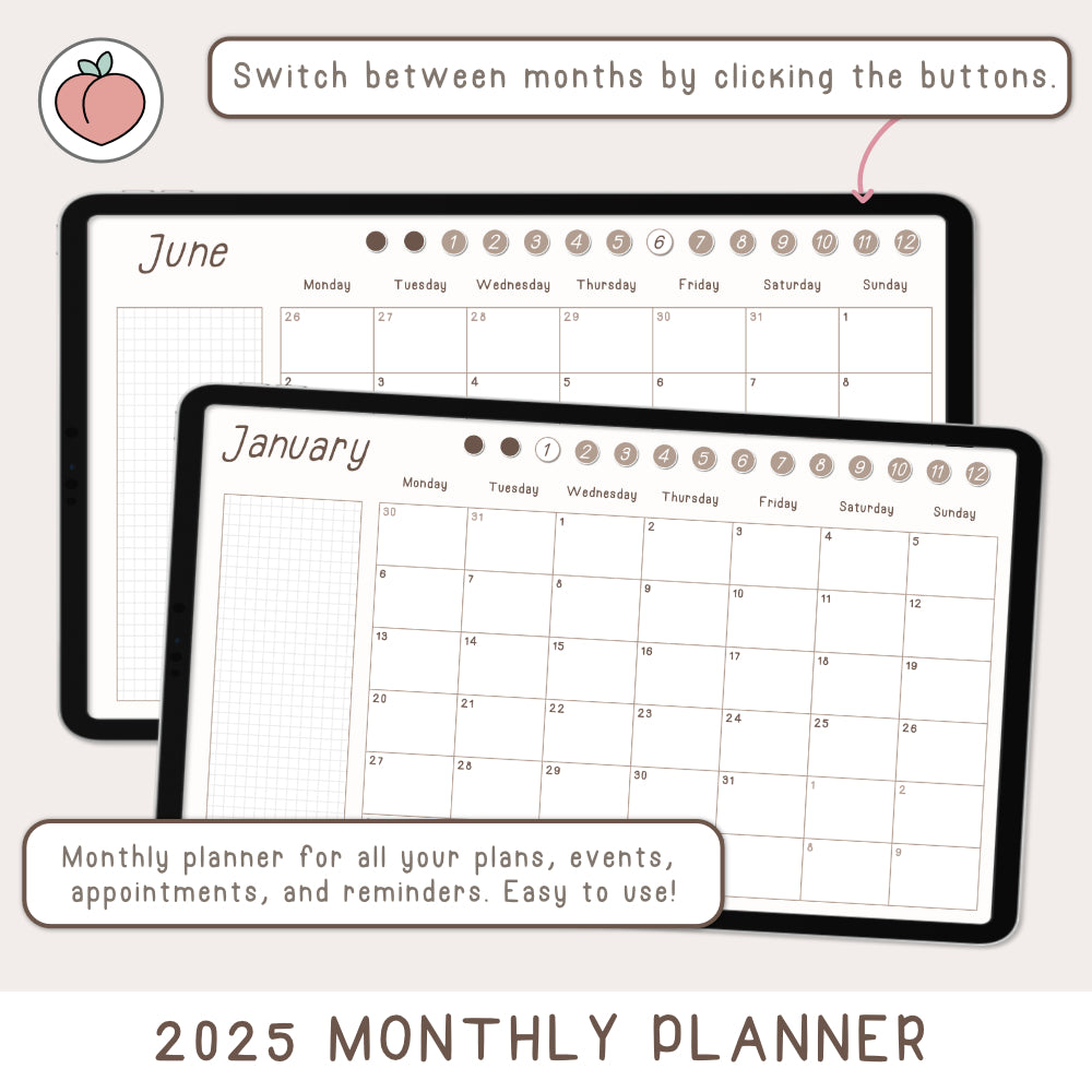 2025 LANDSCAPE CALENDAR MONTHLY DIGITAL PLANNER MINIMALIST HardPeach