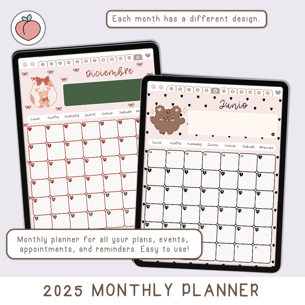 MONTHLY PLANNER 2025 VERTICAL DIGITAL PLANNER BLUE COVER HardPeach