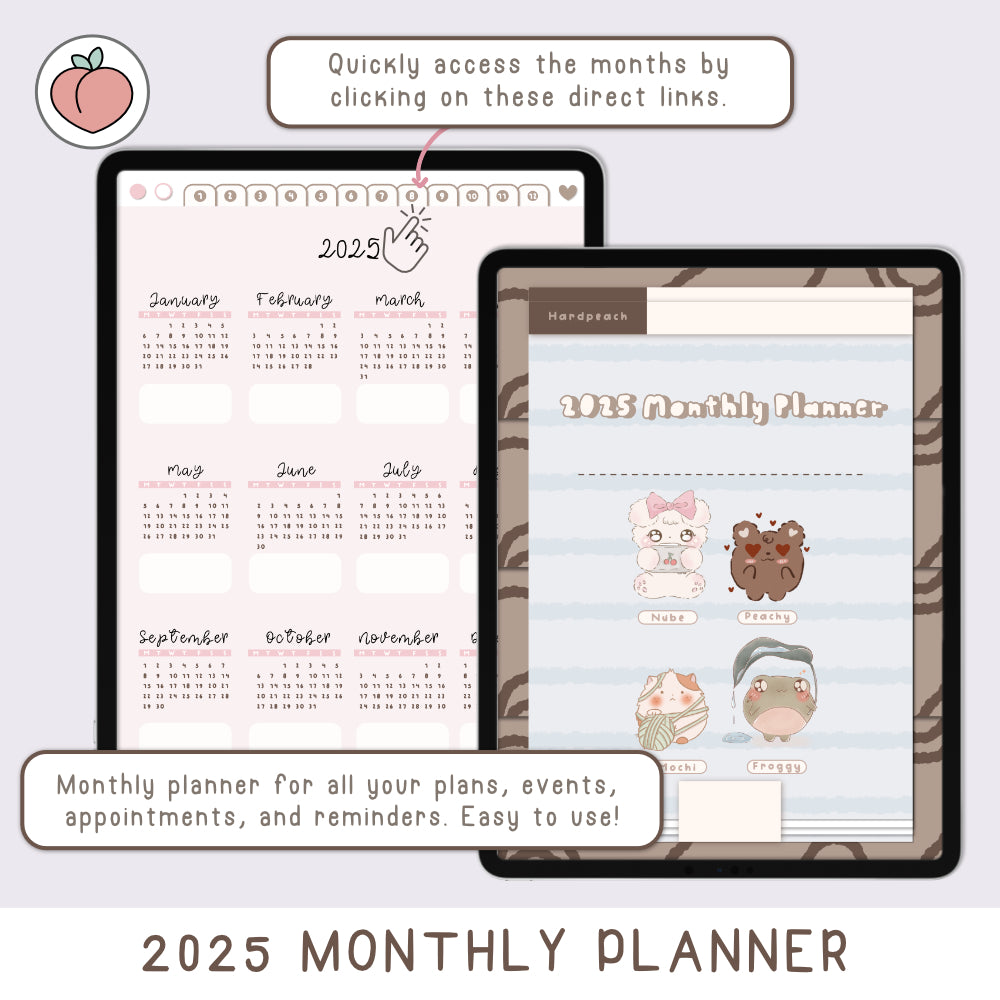 MONTHLY PLANNER 2025 - VERTICAL DIGITAL PLANNER | BLUE COVER 