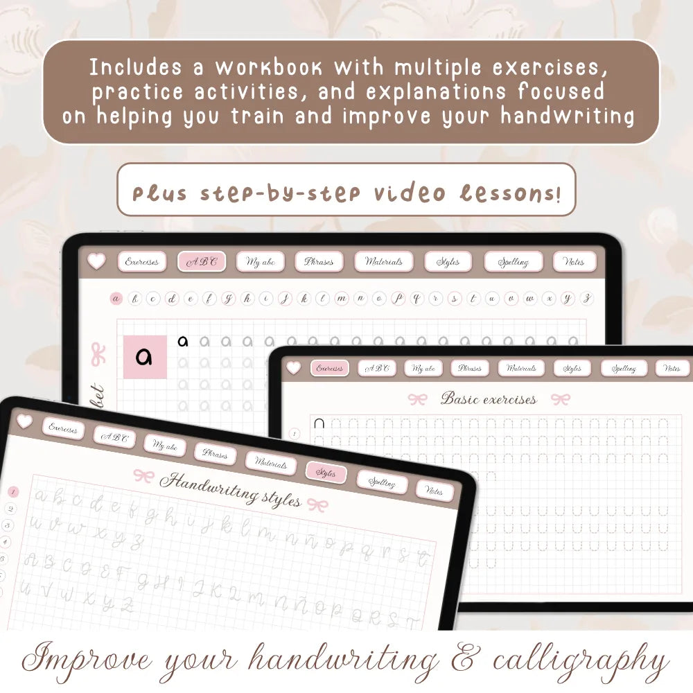 IMPROVE YOUR TABLET HANDWRITING & DIGITAL CALLIGRAPHY | Full course with step‑by‑step video lessons, practice workbook & extra resources (Beginner to advanced)