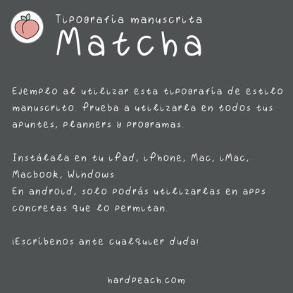TIPOGRAFÍA MANUSCRITA MATCHA: Fuente escrita a mano para apuntes, notas, agendas y proyectos