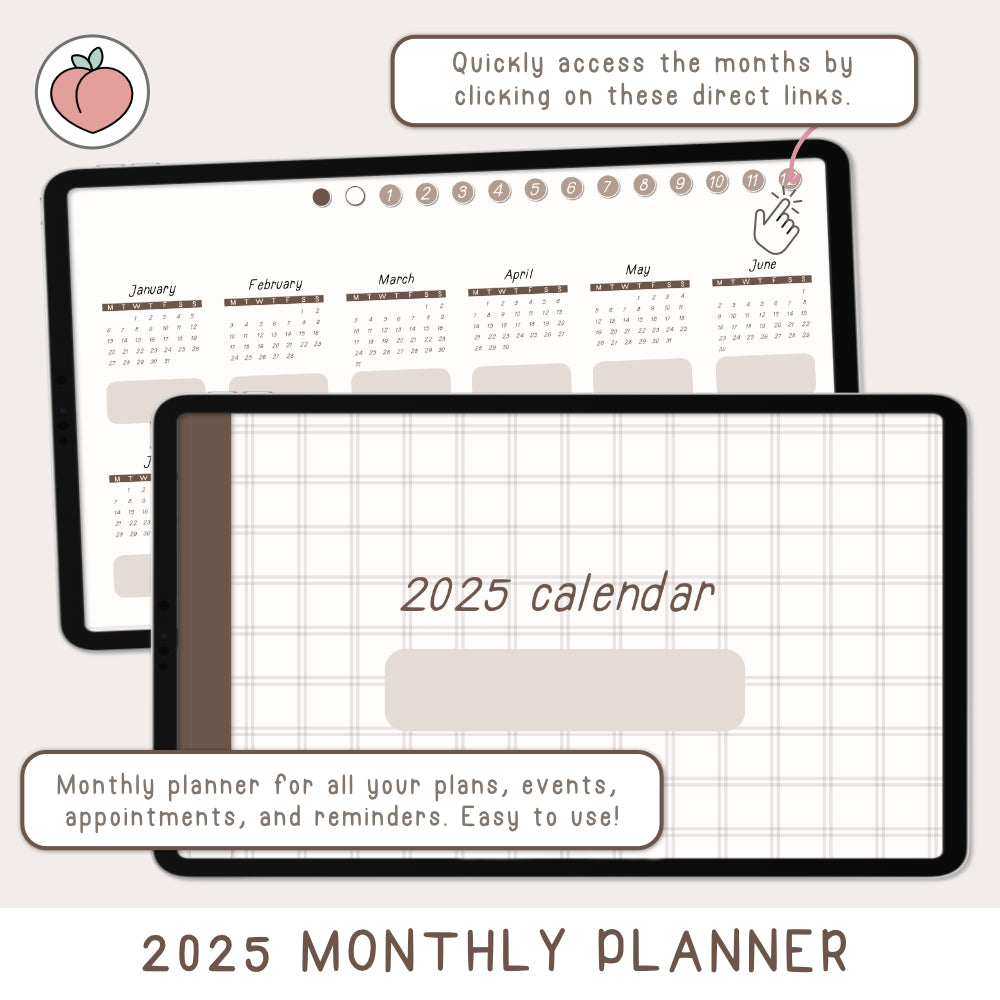 2025 LANDSCAPE CALENDAR MONTHLY DIGITAL PLANNER MINIMALIST HardPeach