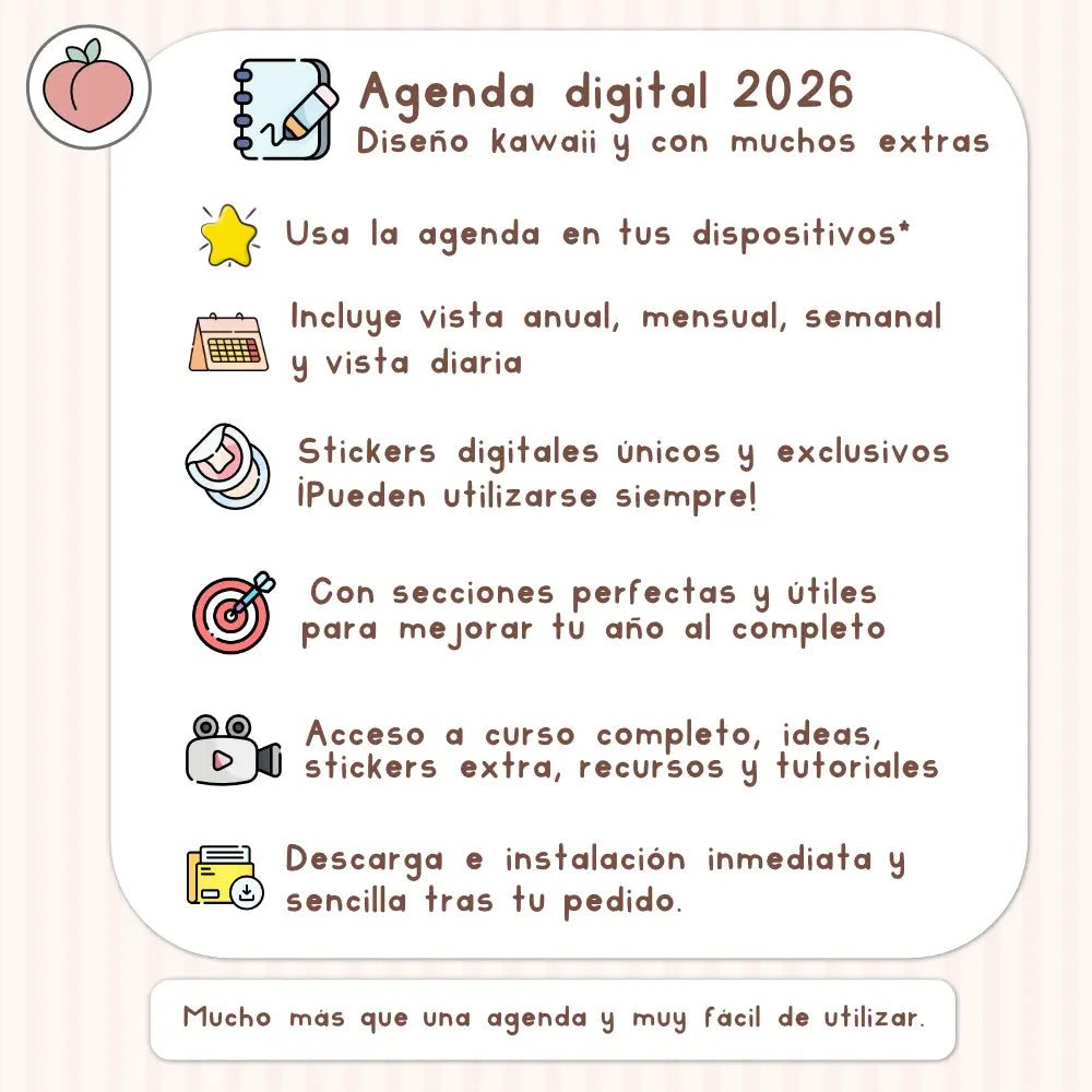 agenda digital 2026 kawaii, aesthetic y adorable