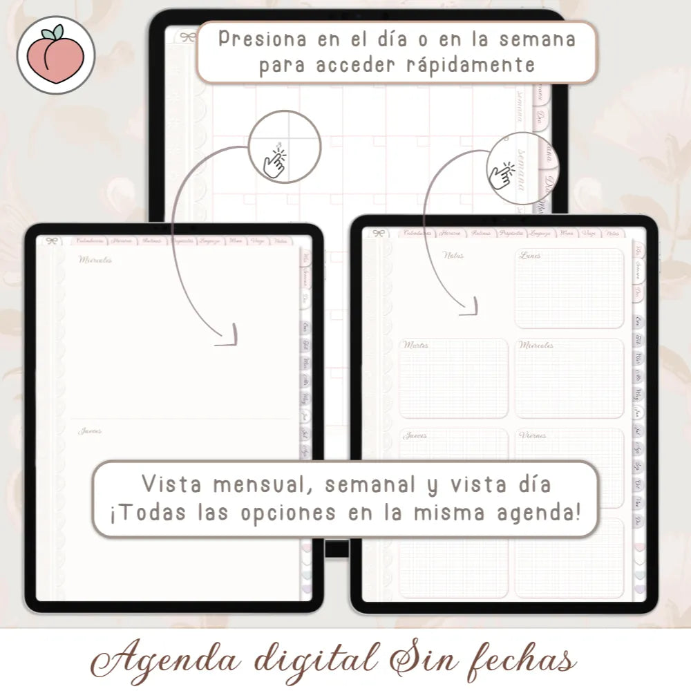 Agenda coquette en pdf con vista mensual semanal y diaria