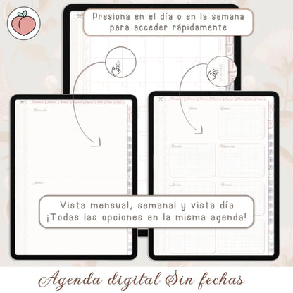 Agenda coquette en pdf con vista mensual semanal y diaria