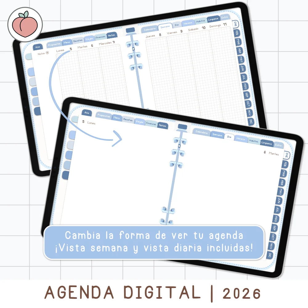 agenda digital 2026 con vista semanal y dia