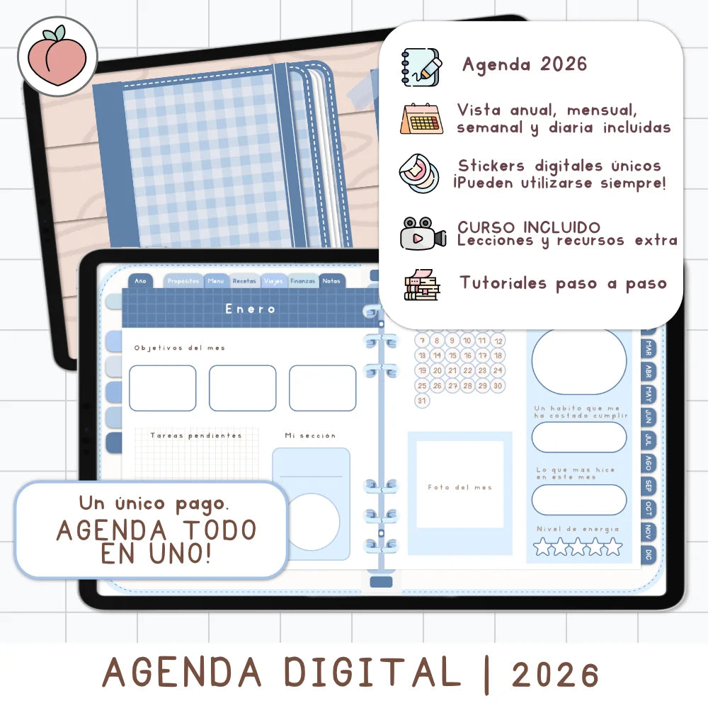 agenda digital 2026 minimalista en color azul