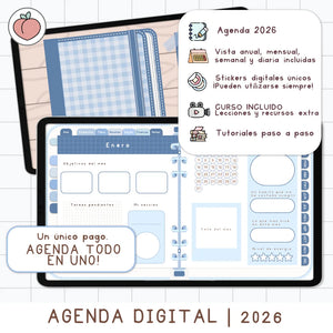 agenda digital 2026 minimalista en color azul