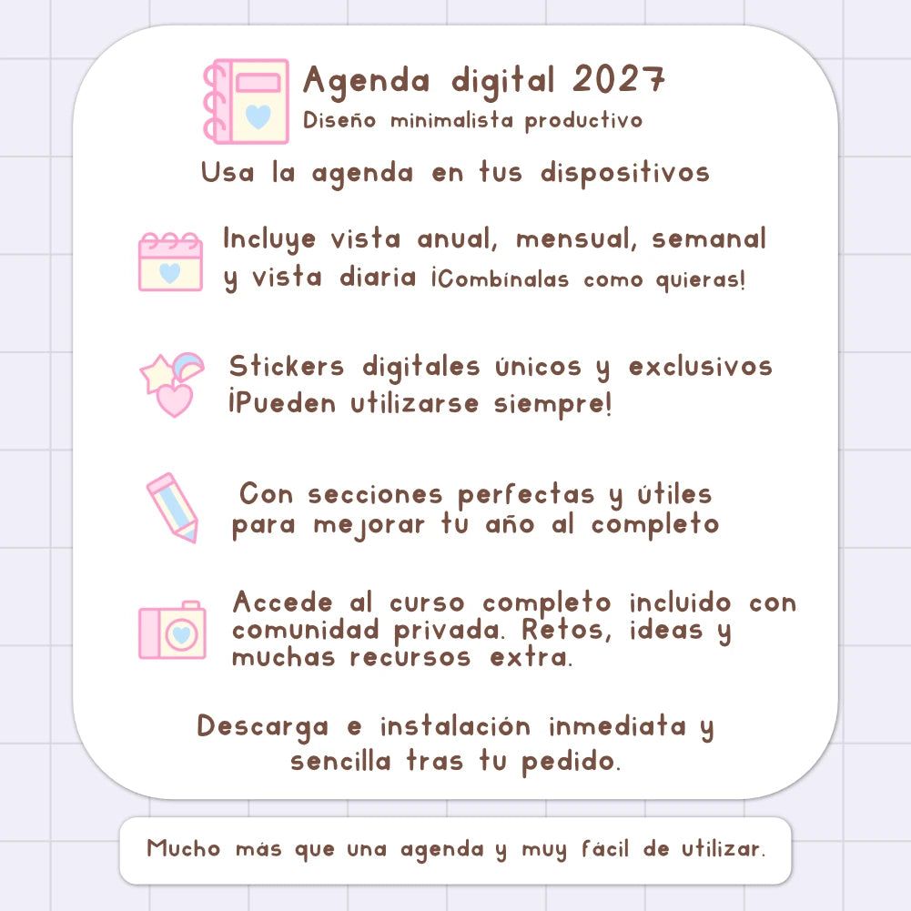 AGENDA DIGITAL MINIMALISTA PRO 2027: Incluye curso, tutoriales, stickers y recursos. Edición lavanda y rosa