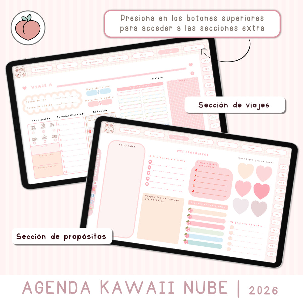 agenda digital con seccion de viajes y propositos 2026