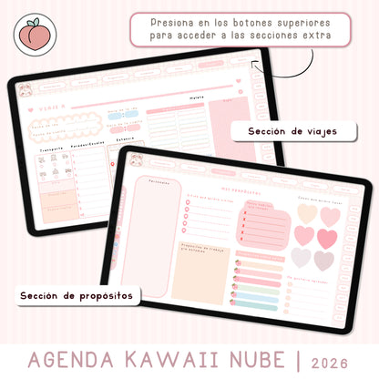 agenda digital con seccion de viajes y propositos 2026