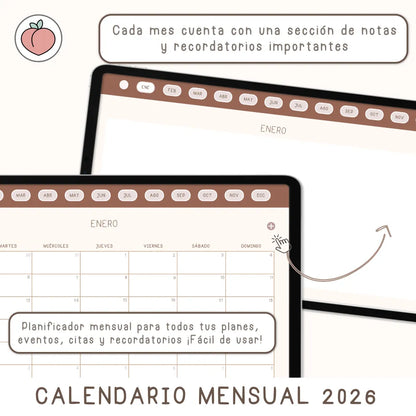 agenda digital mensual minimalista para 2026