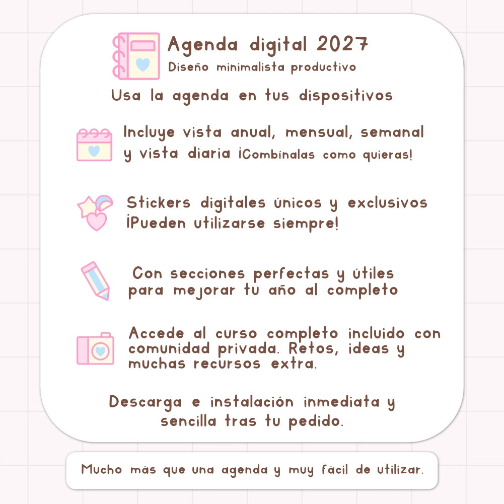 AGENDA DIGITAL MINIMALISTA PRO 2027: Incluye curso, tutoriales, stickers y recursos. Edición pastel
