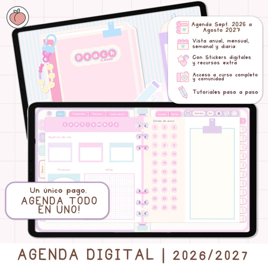 AGENDA DIGITAL MINIMALISTA PRO 2026/2027: Incluye curso, tutoriales, stickers y recursos. Edición pastel