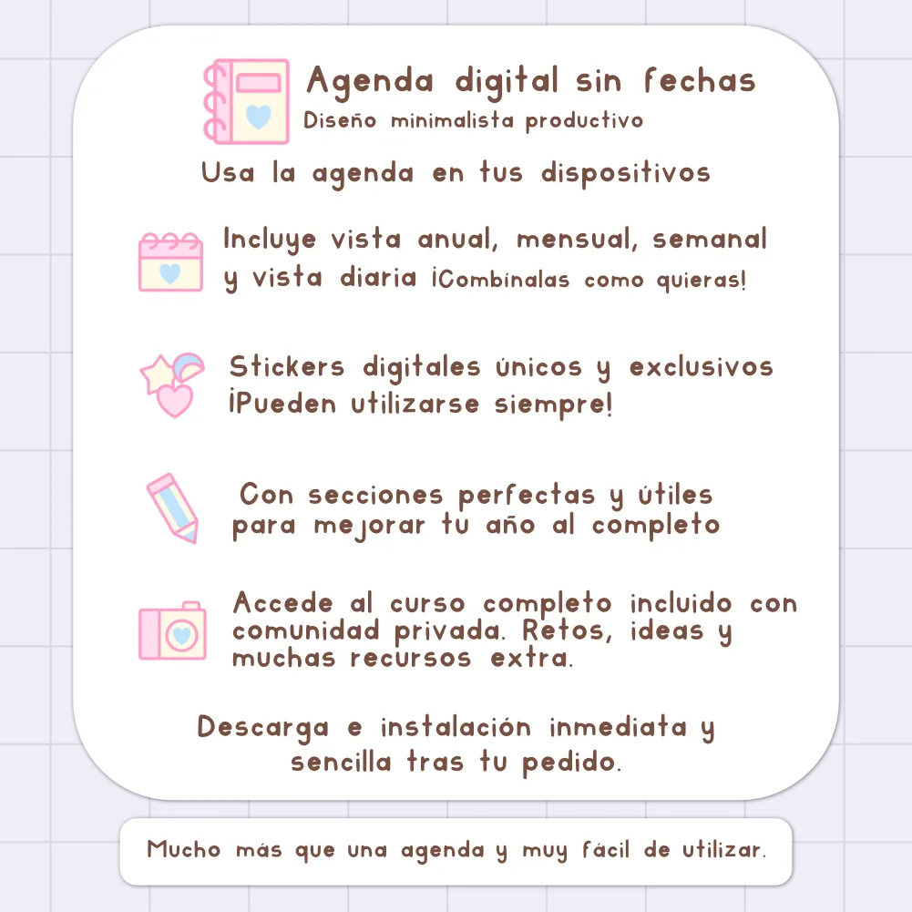 AGENDA DIGITAL MINIMALISTA PRO SIN FECHAS Y REUTILIZABLE: Incluye curso, tutoriales, stickers y recursos. Edición lavanda y rosa