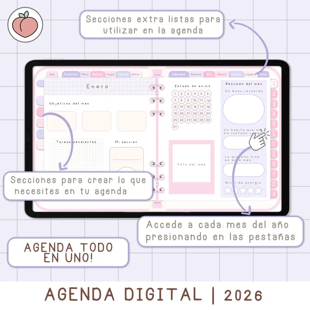 agenda iPad 2026 rosa y lavanda
