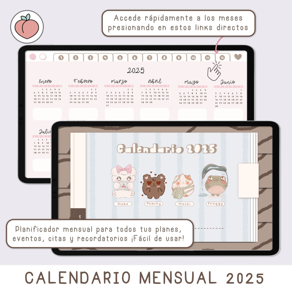 2025 HORIZONTAL CALENDAR - MONTHLY DIGITAL PLANNER  - Spanish version