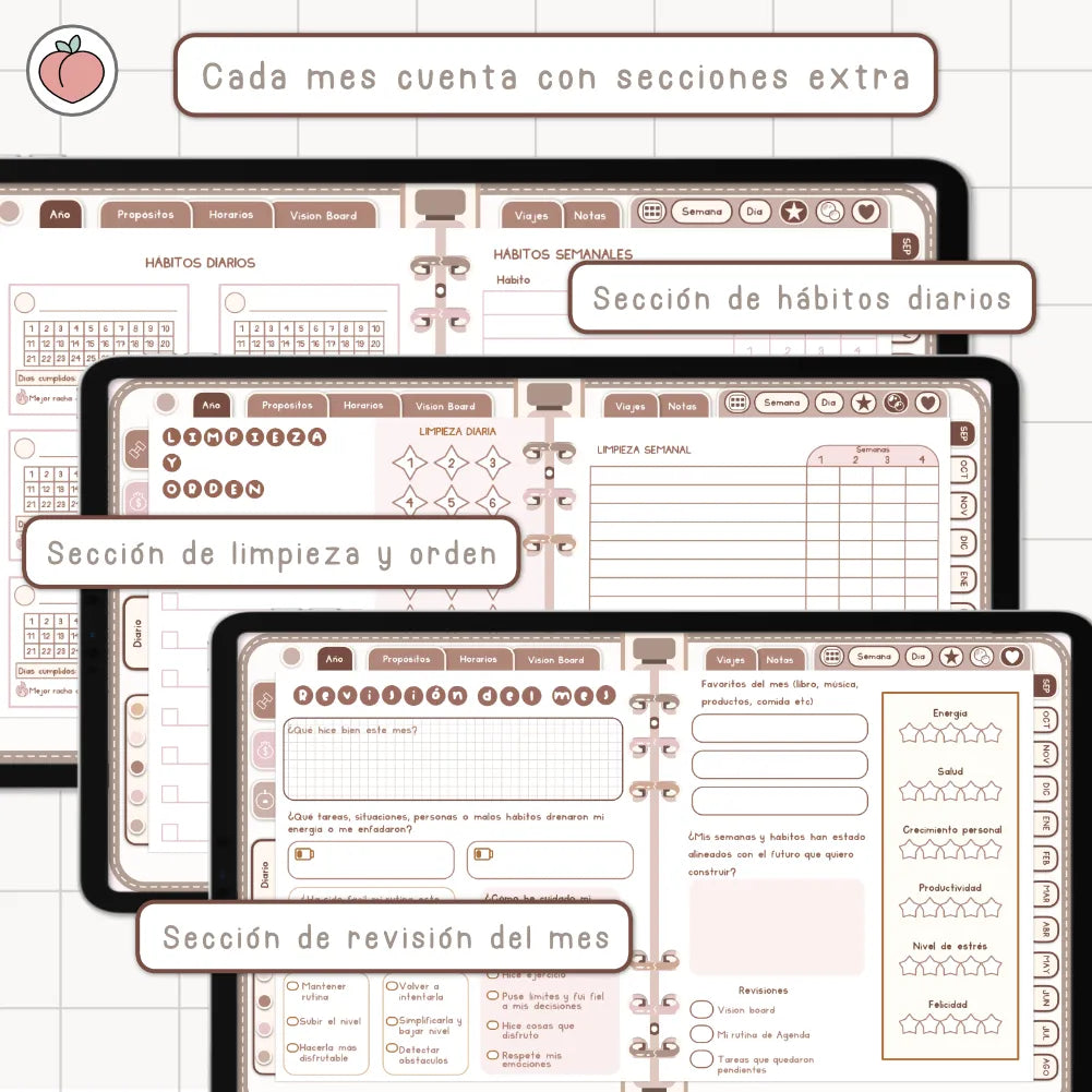 AGENDA DIGITAL MINIMALISTA PRO 2026/2027: Incluye curso, tutoriales, stickers y recursos. Edición marrones y nude