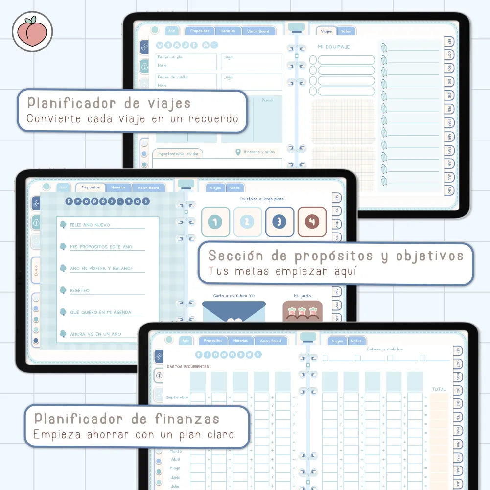 AGENDA DIGITAL MINIMALISTA PRO 2026/2027: Incluye curso, tutoriales, stickers y recursos. Edición azul