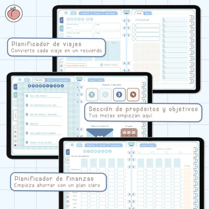 AGENDA DIGITAL MINIMALISTA PRO 2026/2027: Incluye curso, tutoriales, stickers y recursos. Edición azul