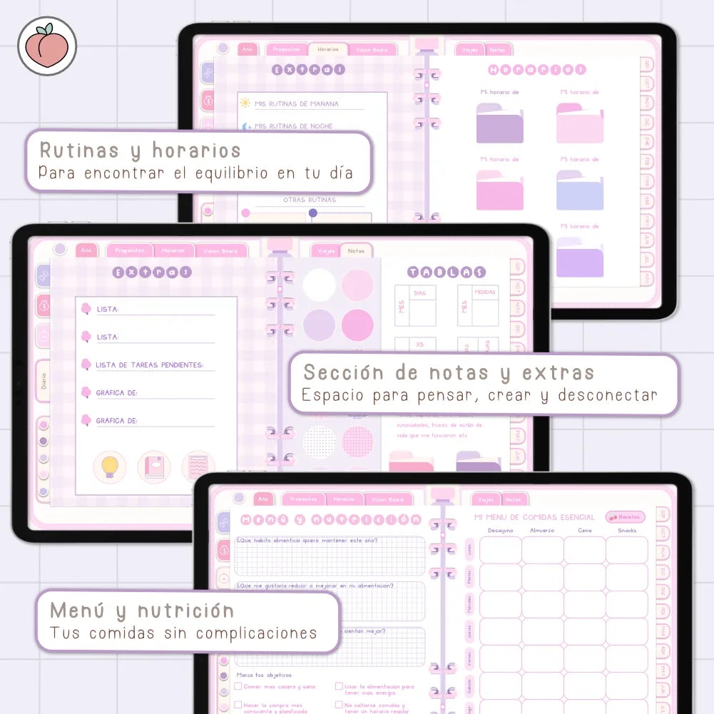 AGENDA DIGITAL MINIMALISTA PRO 2026/2027: Incluye curso, tutoriales, stickers y recursos. Edición lavanda y rosa