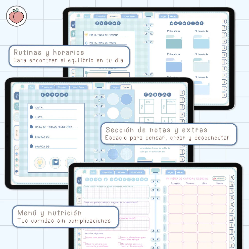 AGENDA DIGITAL MINIMALISTA PRO 2026/2027: Incluye curso, tutoriales, stickers y recursos. Edición azul