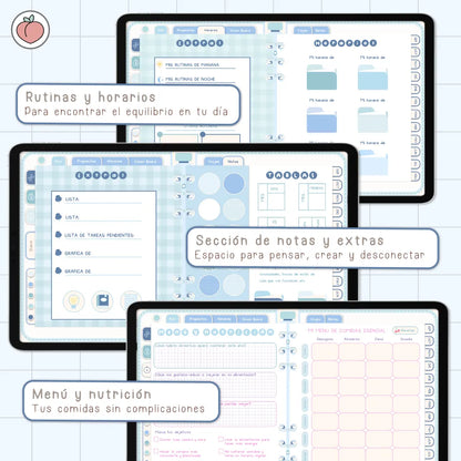 AGENDA DIGITAL MINIMALISTA PRO 2026/2027: Incluye curso, tutoriales, stickers y recursos. Edición azul