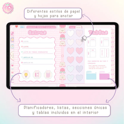 AGENDA DIGITAL KAWAII 2027: Bloomy & Kiwi. Incluye curso, tutoriales, stickers y extras