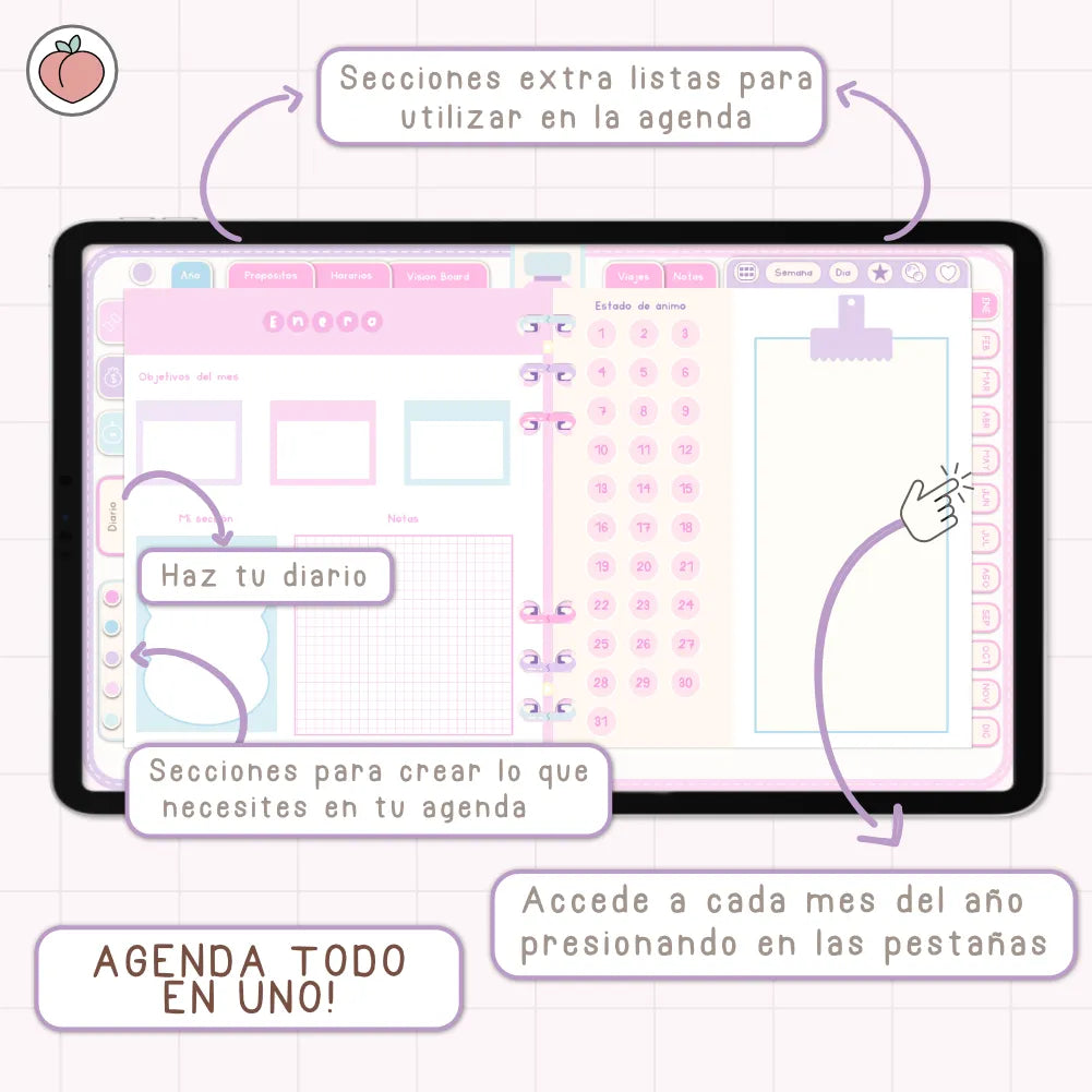 AGENDA DIGITAL MINIMALISTA PRO 2027: Incluye curso, tutoriales, stickers y recursos. Edición pastel