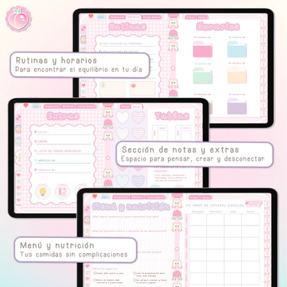 AGENDA DIGITAL KAWAII 2026/2027: Bloomy & Kiwi. Incluye curso, tutoriales, stickers y extras