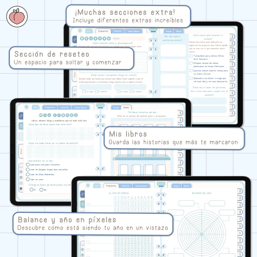 AGENDA DIGITAL MINIMALISTA PRO 2027: Incluye curso, tutoriales, stickers y recursos. Edición azul