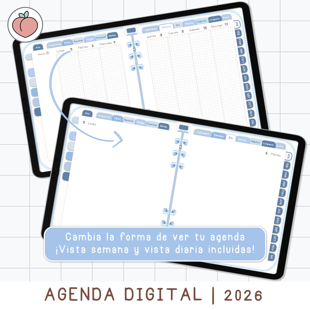agenda digital 2026 con vista semanal y dia