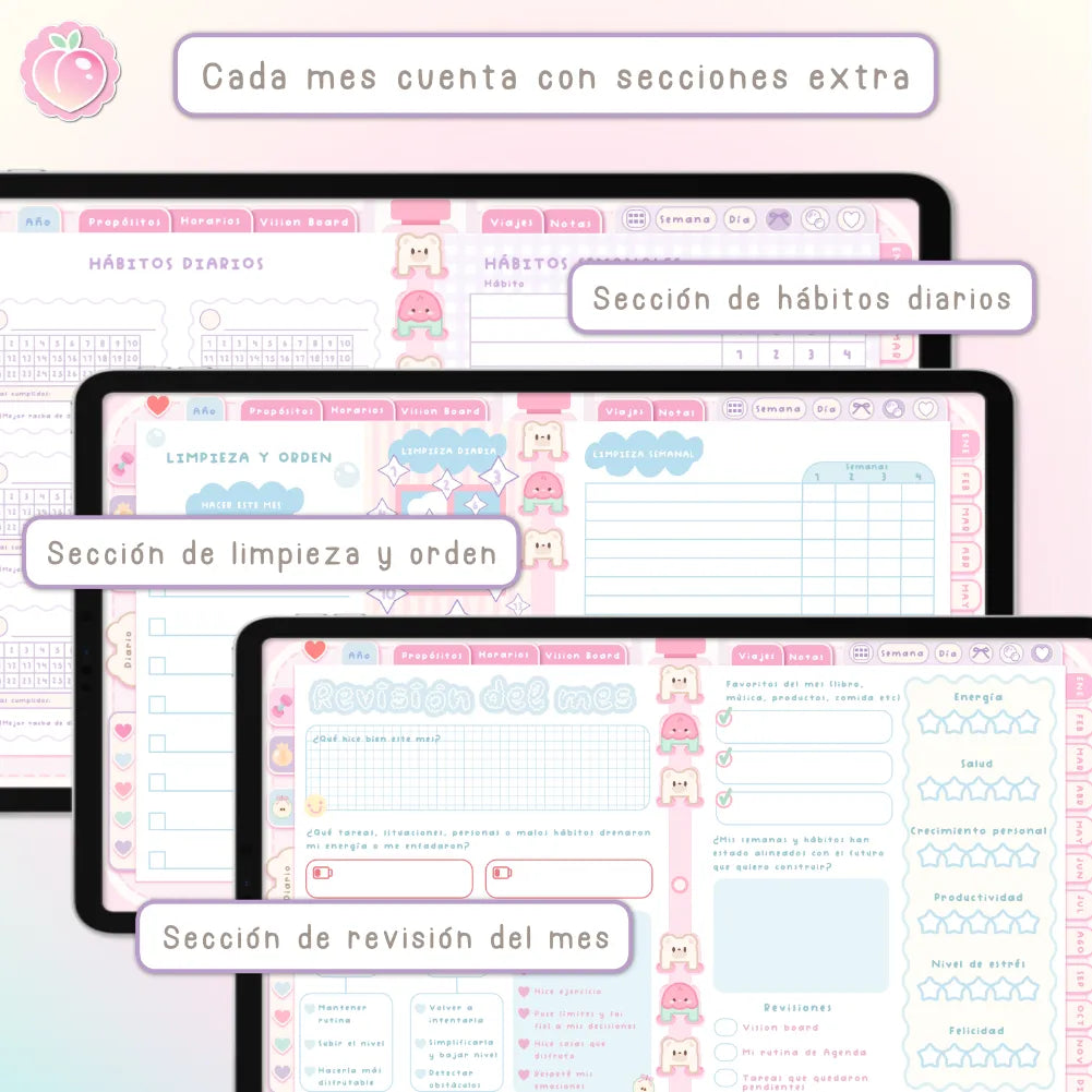 AGENDA DIGITAL KAWAII 2027: Bloomy & Kiwi. Incluye curso, tutoriales, stickers y extras