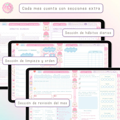 AGENDA DIGITAL KAWAII 2027: Bloomy & Kiwi. Incluye curso, tutoriales, stickers y extras