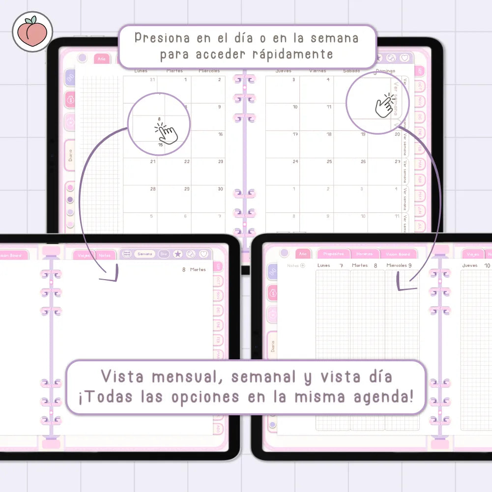 AGENDA DIGITAL MINIMALISTA PRO 2026/2027: Incluye curso, tutoriales, stickers y recursos. Edición lavanda y rosa