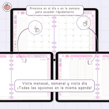 AGENDA DIGITAL MINIMALISTA PRO 2026/2027: Incluye curso, tutoriales, stickers y recursos. Edición lavanda y rosa