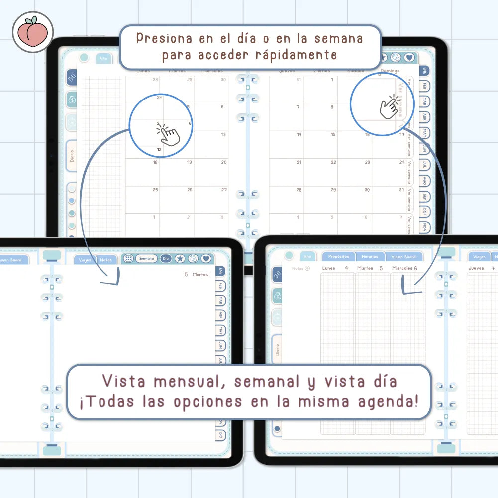 AGENDA DIGITAL MINIMALISTA PRO 2027: Incluye curso, tutoriales, stickers y recursos. Edición azul